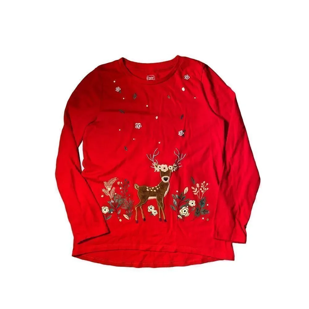 Wonder nation red embellished dear Christmas/holiday longsleeve shirt size 10/12
